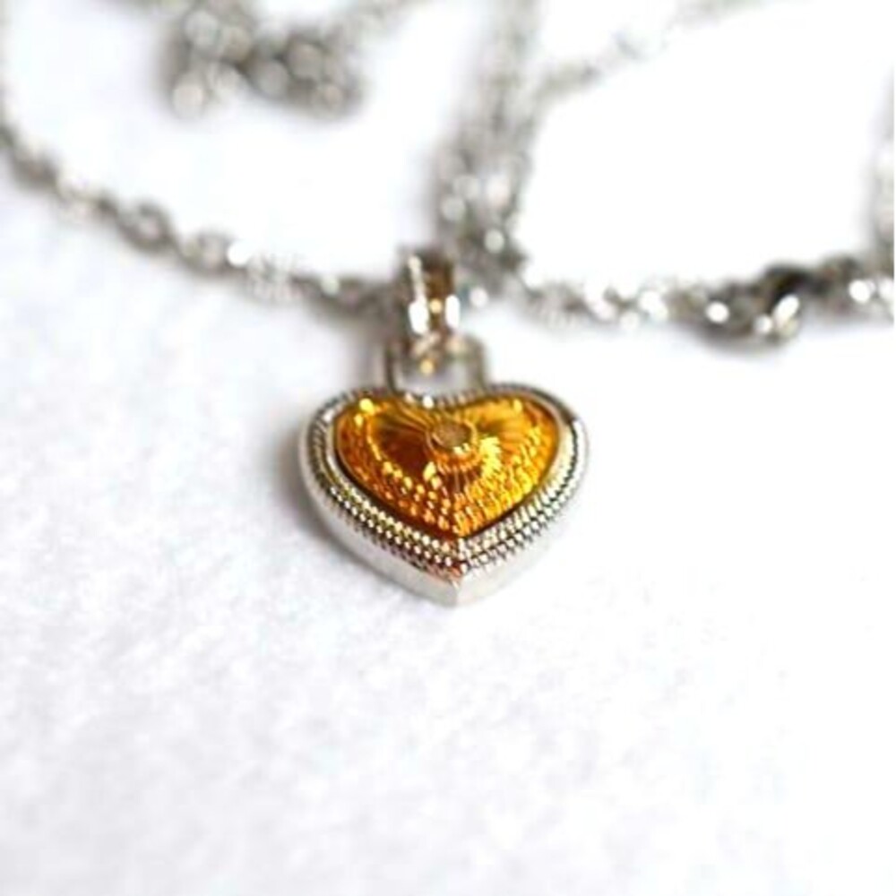 Artistic Retro Intricate Gold/Silver Tone Heart Link Chain Pendant 19" Necklace